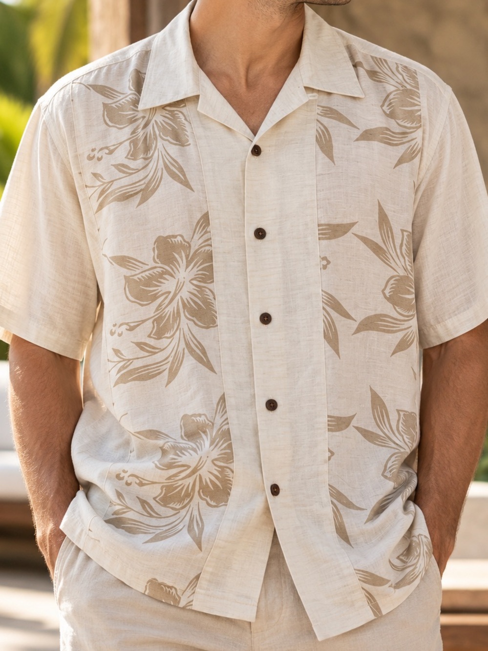 Haggar Silk Hawaiian Shirt Ivory MEDIUM